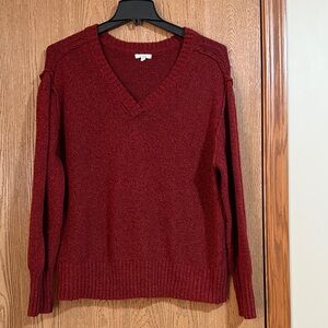 Maurices Drop Shoulder Marled Deep Red/Black V-Neck Sweater